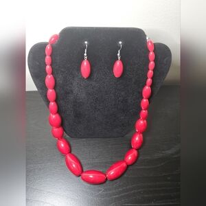 Red Necklace Graduating Oval with Drop Earring Set Fashion Jewelry Forever 21